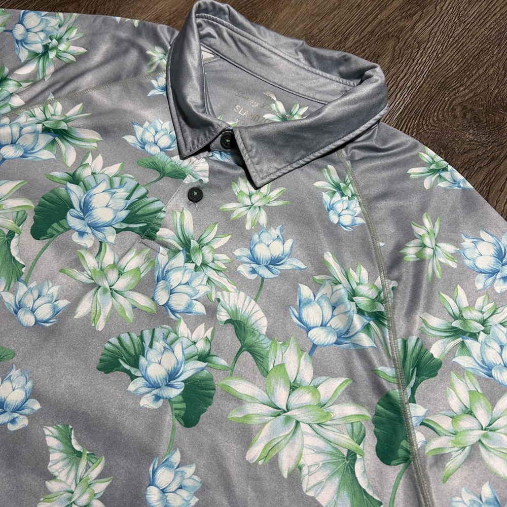 Tommy Bahama Polo XXL Grey Floral IslandZone‎ Sailing Lotus Short Sleeve Shirt